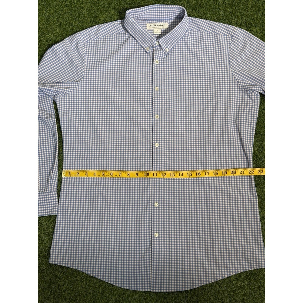 Mizzen Main Leeward Shirt Mens XL Blue Gingham Trim Fit Performance Stretch - Picture 11 of 15